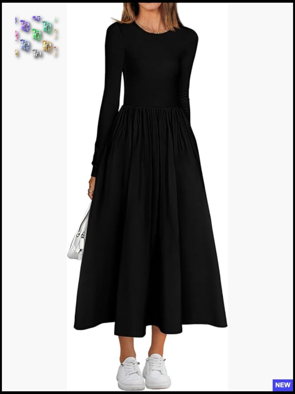 Casual Long Sleeve Midi Dress Flowy A-Line Bohemian Wedding Guest Dress with
